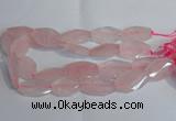 CRQ386 20*30mm - 22*35mm twisted & faceted freeform rose quartz beads