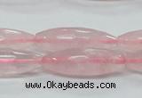 CRQ40 15.5 inches 10*30mm faceted rice natural rose quartz beads