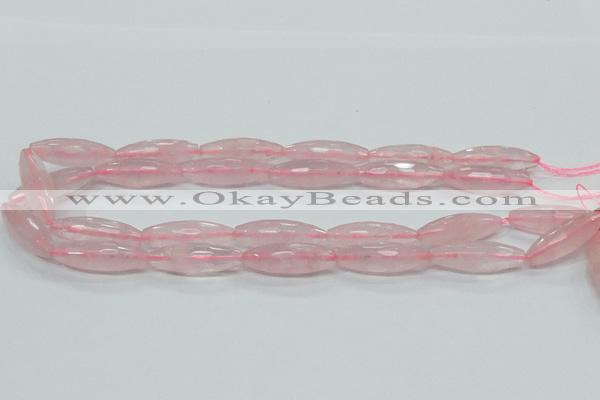 CRQ40 15.5 inches 10*30mm faceted rice natural rose quartz beads