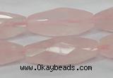 CRQ41 15.5 inches 14*32mm faceted rice natural rose quartz beads