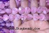 CRQ434 15.5 inches 14*14mm faceted heart rose quartz beads wholesale