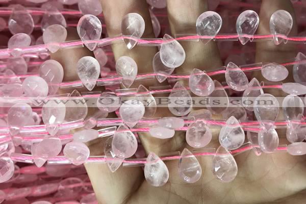 CRQ559 Top drilled 8*12mm faceted briolette rose quartz beads