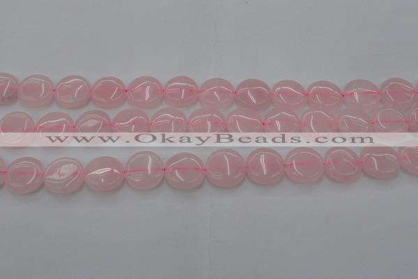 CRQ602 15.5 inches 15mm flat round rose quartz beads wholesale