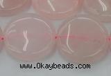 CRQ605 15.5 inches 25mm flat round rose quartz beads wholesale