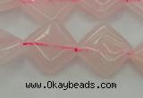 CRQ638 15.5 inches 14*14mm diamond rose quartz beads wholesale