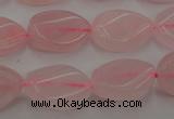 CRQ640 15.5 inches 13*18mm twisted flat teardrop rose quartz beads