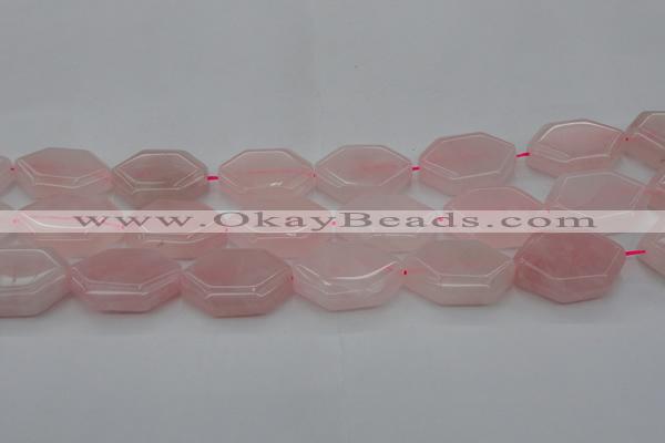 CRQ660 15.5 inches 22*30mm hexagon rose quartz beads