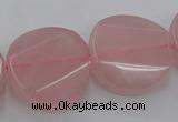 CRQ663 15.5 inches 25mm twisted coin rose quartz beads