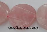 CRQ664 15.5 inches 30mm twisted coin rose quartz beads