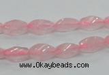 CRQ69 15.5 inches 6*12mm twisted rice natural rose quartz beads