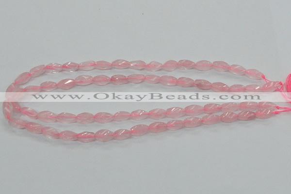 CRQ69 15.5 inches 6*12mm twisted rice natural rose quartz beads