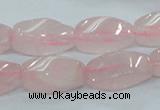 CRQ71 15.5 inches 10*22mm twisted rice natural rose quartz beads