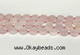 CRQ764 15.5 inches 14mm flat round rose quartz beads