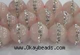 CRQ821 15.5 inches 8mm round rose quartz with rhinestone beads