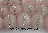 CRQ823 15.5 inches 12mm round rose quartz with rhinestone beads