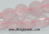 CRQ96 15.5 inches 12mm faceted flat round natural rose quartz beads