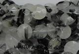 CRU02 15.5 inches 10mm faceted flat round black rutilated quartz beads