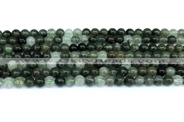 CRU1041 15 inches 6mm round green rutilated quartz beads