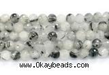 CRU1093 15.5 inches 10mm faceted round black rutilated quartz gemstone beads