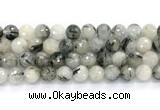 CRU1094 15.5 inches 12mm faceted round black rutilated quartz gemstone beads