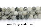 CRU1095 15.5 inches 14mm faceted round black rutilated quartz gemstone beads