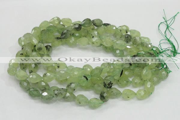 CRU125 15.5 inches 11*16mm faceted teardrop green rutilated quartz beads