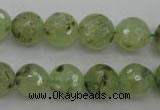 CRU154 15.5 inches 12mm faceted round green rutilated quartz beads