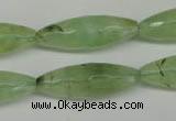 CRU167 15.5 inches 10*30mm faceted rice green rutilated quartz beads