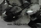 CRU17 15.5 inches 18*25mm faceted oval black rutilated quartz beads