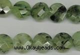 CRU183 15.5 inches 14mm faceted coin green rutilated quartz beads