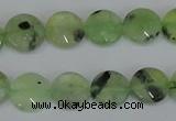 CRU210 15 inches 12mm faceted coin green rutilated quartz beads