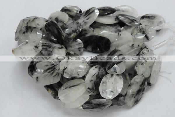 CRU23 15.5 inches 22*30mm faceted freeform black rutilated quartz beads