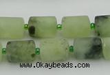 CRU232 15.5 inches 10*14mm tube matte green rutilated quartz beads