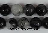 CRU306 15.5 inches 14mm round black rutilated quartz beads