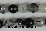 CRU315 15.5 inches 12mm faceted round black rutilated quartz beads