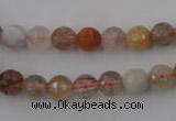 CRU402 15.5 inches 8mm faceted round Multicolor rutilated quartz beads