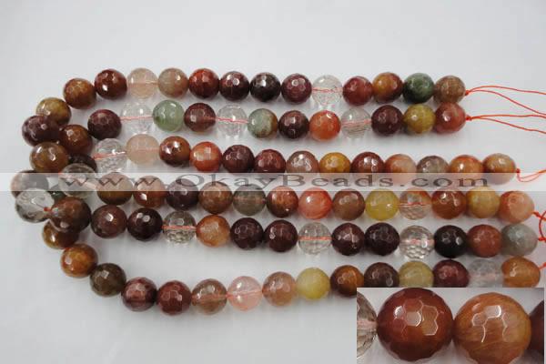 CRU415 15.5 inches 14mm faceted round Multicolor rutilated quartz beads