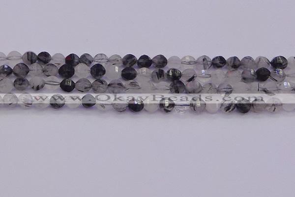 CRU521 15.5 inches 6mm faceted round black rutilated quartz beads