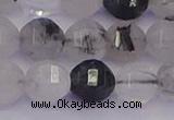 CRU522 15.5 inches 8mm faceted round black rutilated quartz beads