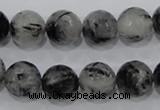 CRU61 15.5 inches 14mm faceted round black rutilated quartz beads