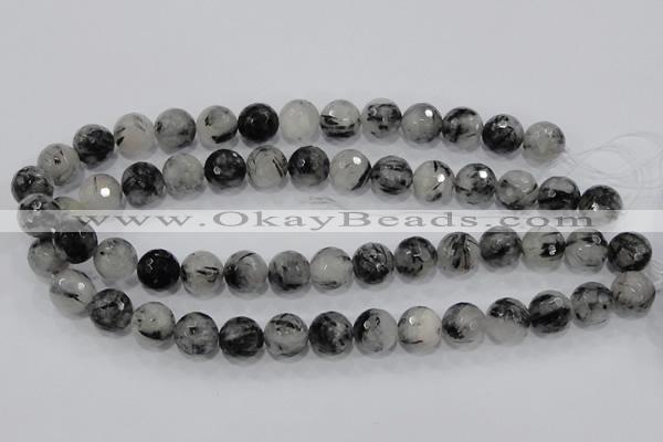 CRU62 15.5 inches 16mm faceted round black rutilated quartz beads