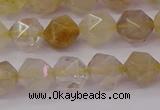 CRU622 15.5 inches 8mm faceted nuggets golden rutilated quartz beads