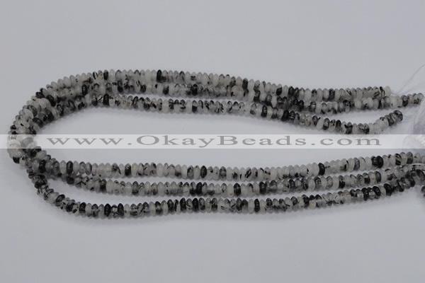 CRU64 15.5 inches 3*6mm rondelle black rutilated quartz beads