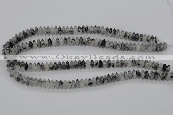 CRU66 15.5 inches 5*10mm rondelle black rutilated quartz beads