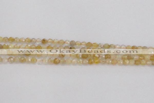 CRU666 15.5 inches 4mm faceted round golden rutilated quartz beads