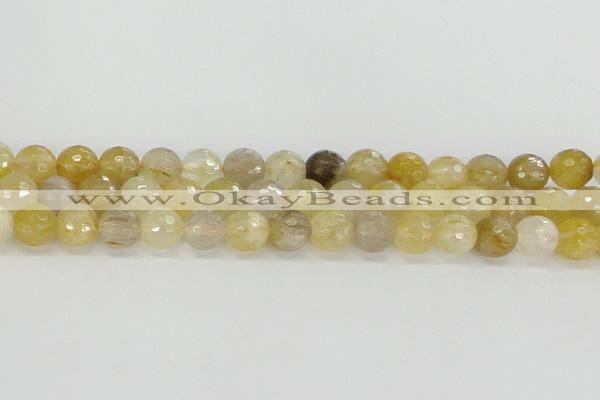 CRU668 15.5 inches 8mm faceted round golden rutilated quartz beads