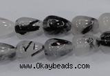 CRU69 15.5 inches 10*14mm teardrop black rutilated quartz beads