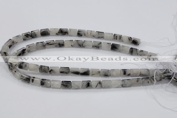 CRU74 15.5 inches 8*12mm column black rutilated quartz beads