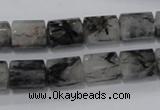 CRU75 15.5 inches 8*12mm faceted column black rutilated quartz beads