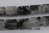 CRU76 15.5 inches 10*14mm faceted column black rutilated quartz beads